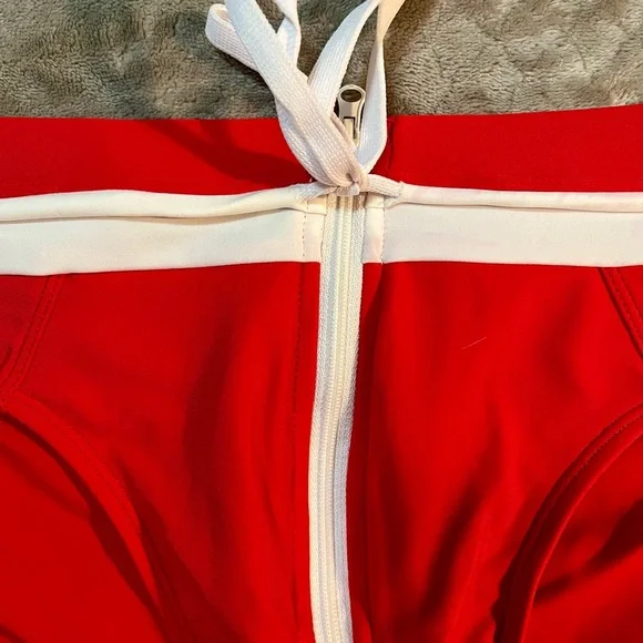 Red and White Men's Swim Trunks - Picture 6 of 7